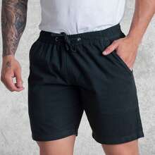 Men's Twill Shorts Simple Casual Fabric Pocket Drawstring Bermuda Shorts - Hijau Tentara - View 4