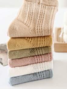 6 Pairs Kids Socks, Spring & Summer Thin Mesh Breathable Non-Smelly Boys & Girls Socks, Elastic Comfy Skin-Friendly Material, Fluorescent-Free Children Mid-Calf Socks - Multicolor - View 3