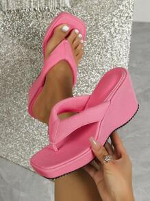 Women Square Toe Fuchsia Slip-On Sandals, Fashion Versatile