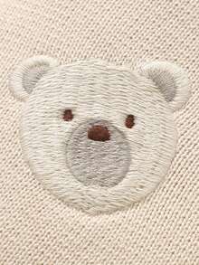 Customizable Name Embroidered Knitted Blanket With Cute Bear Design, Swaddle For Infant Newborn Baby Children All Season Custom Made Multi-Functional, Baby Shower Gift - Khaki - View 4