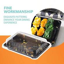 20 件可重复使用的塑料金色寿司盒，一次性长方形生鱼片、鲑鱼、水果和开胃菜拼盘带盖，非常适合野餐、派对、节日和庆祝活动