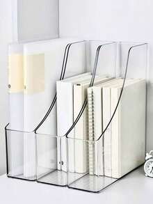 1pc Transparent PET Desktop Book/Magazine/Document Storage Organizer Rack, Suitable For Office, Bedroom Desk, Classroom, Living Room - Transparent - View 11
