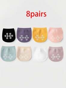 8pairs Creative Spring And Summer Girls Breathable Half-Palm Invisible Socks, Girls Fashion And Versatile Non-Slip Socks - Multicolor - View 8