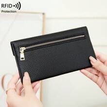 Neue RFID-diebstahlsichere Bürstenstruktur Damen Geldbörse mit Lychee-Muster aus weichem Leder, langes Kuvert-Design, ultraschlicht, Clutch-Tasche für Frauen, Geldbeutel, Geldbörse für Herren, Mini-Geldbörse