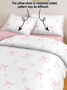 3pcs Pink Striped Bowknot Adorable Digital Print Duvet Cover Set (1 Duvet Cover + 2 Pillowcases, Without Inserts), Polyester Fiber Soft And Skin-Friendly For Daily Use, Suitable For Bedroom, Dormitory In All Seasons