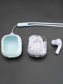 1 Transparent Wireless Bluetooth Earphone, Stereo Wireless Earphone, LED Battery Display, Type-C Charging Case, Compatible With All Smartphones, Suitable For Gaming, Music, Outdoor Sports/Business, Adult Use, Capacitive Microphone, Rechargeable 150mAh Battery, Polymer Lithium-Ion