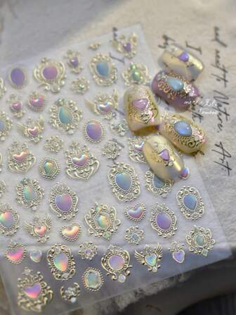 1 Sheet Gold Bronzing Heart Water Drop Nail Art Stickers 5D Embossed Adhesive Cat Eye Nail Decorations Manicure Tools