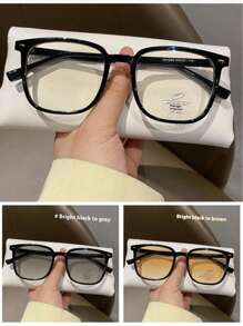 1pc Premium Color-Changing Black Frame Glasses , Transition From Black To Grey To Brown, Stylish Fashion Glasses Suitable For Sun Protection, Office, Computer Use, No-Makeup Face Wear For Summer Beach Vacation,Outdoor,Travel