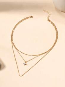 Fashionable Minimalist Multi-Layer Square Diamond Ladies' Necklace, Chain & Diamond Pendant Necklace For Women