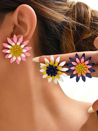 1 para kolorowych, modnych kolczyków słonecznikowych w stylu boho, odpowiednich na Dzień Matki, imprezę, codzienny prezent z zawieszką do dopasowania