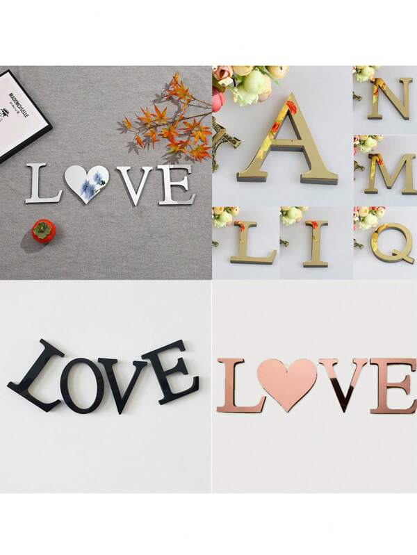 Thickened 3D Acrylic Mirror Letters Decorative Wall Stickers, 3.93inch/5.9inch/7.87inch Letters Self-Adhesive Removable Acrylic Mirror Stickers , Waterproof And Corrosion Resistant