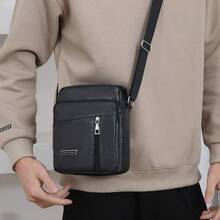 1pc Plain Men's Sling Crossbody Bag, Fashionable Shoulder Bag Suitable For Daily Business/Commuter Use Sling Bag Purse Essentials - Black - View 1