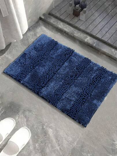 1 件厚雪尼尔现代家居浴室垫，TPR 防滑底部，防滑条纹浴室垫，强吸水性，蓬松柔软，可机洗浴室地垫，防滑耐磨门垫