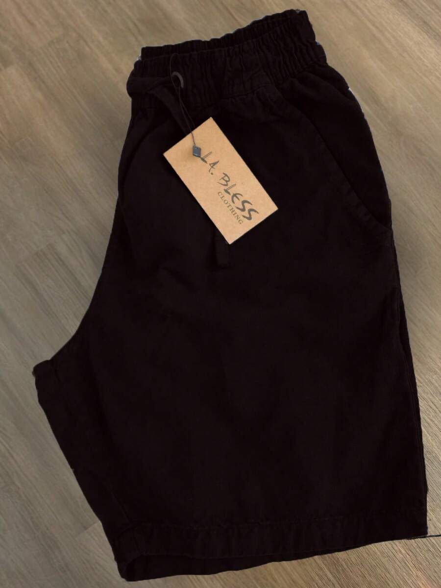 Men's Twill Shorts Simple Casual Fabric Pocket Drawstring Bermuda Shorts - Black - View 1