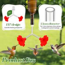 Tubos y tapones alimentadores de colibríes con diseño floral creativo, con dos puertos de alimentación rojos para atraer pájaros, piezas de repuesto para el suministro de agua en botellas, para alimentadores de colibríes de bricolaje