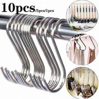 4 件/2 件/1 件不锈钢橱柜挂钩，简约免打孔橱柜门上方挂钩，适用于家用，橱柜门上方抽屉柜挂钩，304 不锈钢双 S 形挂钩支架衣架金属重型免打孔橱柜挂衣钩毛巾收纳架