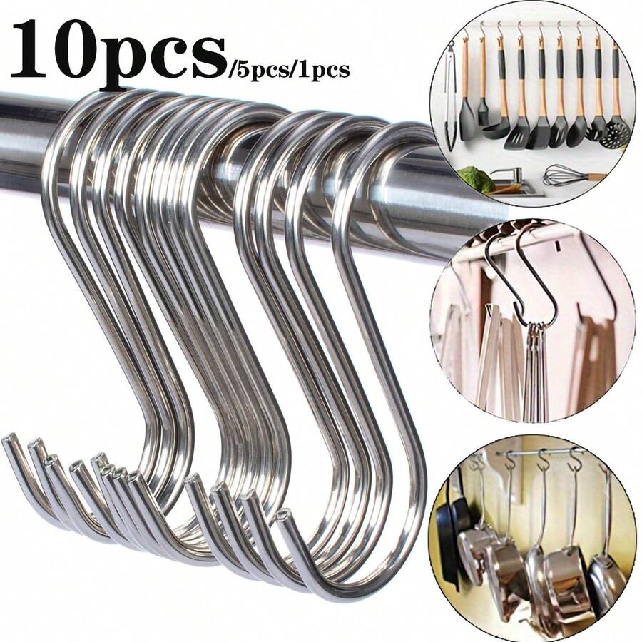 4个/2个/1个不锈钢橱柜挂钩，简易免钻孔橱柜门挂钩，适用于家用橱柜门和抽屉，304不锈钢双S形挂钩，重型金属免钻孔橱柜挂钩收纳架，毛巾挂钩浴室配件浴室工具 - S型掛鉤 - 查看 1