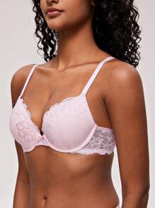 Sujetador de encaje con efecto push-up para mujer, con aros acolchados cómodos, de tacto suave y acogedor, con tirantes ajustables, lencería casual para uso en casa y diario