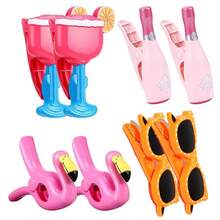 1/8 件夏季沙滩巾夹适用于沙滩椅、火烈鸟沙滩巾夹、衣夹装饰性沙滩夹彩色毛巾夹适用于椅子、游轮、露台、海滩、泳池、家居，非常适合毕业典礼、返校海滩派对毛巾夹