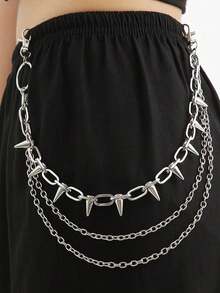2pcs Punk Metal Spikes Geometric Chain Double-Layer Pants Chain, Hip-Hop Multi-Layer Waist Chain Decorative Accessory For Men - Multicolor - View 7
