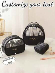 3pcs Customizable Waterproof Makeup Bag, Travel Toiletry Organizer, Large Capacity Cosmetic Storage Bag, Multi-Function Handbag, Unique And Personalized Gift (Name, Illustration, Text) - Multicolor - View 19