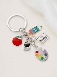 1 Pc Unisex Creative Alloy Drawing Board, Pencil, Apple, Letter Metal Keychain, Street Fashion Elegant Style, Perfect Pendant Accessories For Street Art Students And Teachers Car Accessories Bag Charm