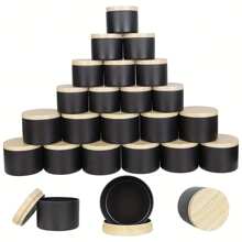 12 Peças Latas de Vela de 8 OZ e 12 Peças Latas de 4 OZ com Tampas de Metal com Textura de Madeira - Perfeito para Fabricação de Velas, Artes e Artesanato, Armazenamento