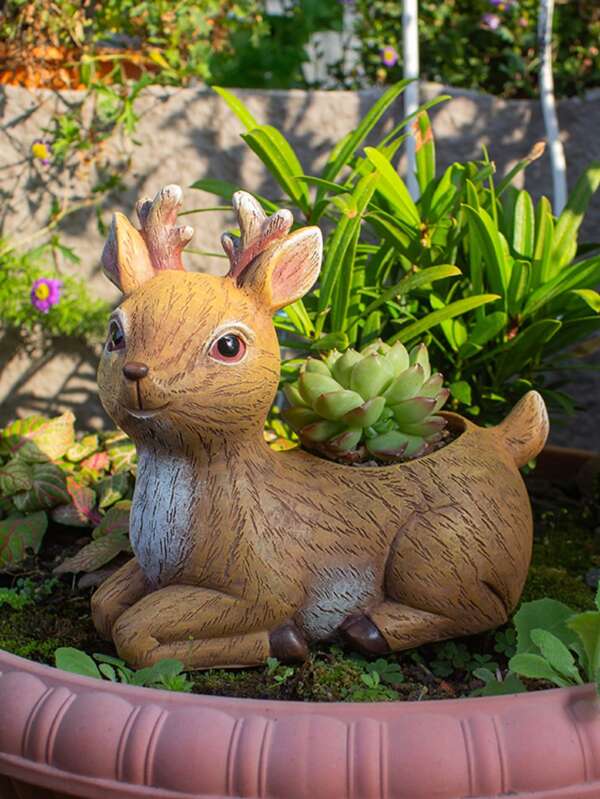 Hirsch Dekor Ornament aus Harz mit Sukkulenten, künstliche Gartendekoration für die Landschaftsgestaltung