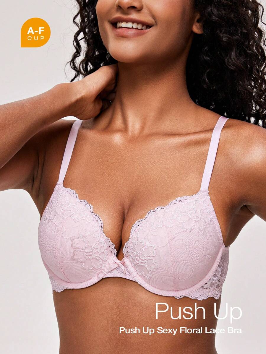 Sujetador de encaje con efecto push-up para mujer, con aros acolchados cómodos, de tacto suave y acogedor, con tirantes ajustables, lencería casual para uso en casa y diario