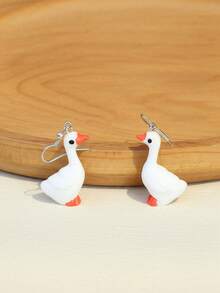 一对时尚有趣的天鹅树脂耳环 - 彩色 - 查看 4