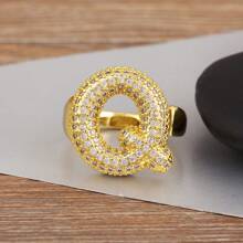 1 anel de cobre banhado a ouro 18K com zircônia branca, joia elegante para mulheres, presente de Dia dos Namorados