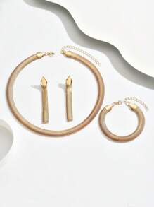 Conjunto de 4 joias femininas elegantes - colar, pulseira e brincos, estilo punk/hip-hop simples de metal, corrente de cobra dourada, adequada para festivais, festas, uso diário e viagens