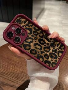 Cheetah, Leopard Print 1pc Burgundy Leopard Print Unique Full Protective TPU Shockproof Cellphone Case, Compatible With IPhone Apple 16, 15, 14, 13, 12, 11 Pro Max, And Series Waterproof Anti-Fall Scratch Resistant - Multicolor - View 5