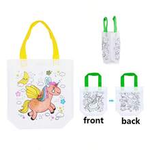 5 件双面恐龙独角兽彩色手提袋 DIY 绘画颜料工艺套装可重复使用礼品包装派对礼物