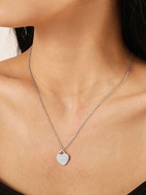 1 Stück modischer, minimalistischer, eleganter Herz-Anhänger Edelstahl Halskette für Frauen