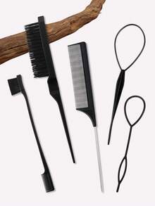 3 Pcs Slick Back Hair Brush Set Bristle Hair Brush Edge Control Brush Teasing Comb For Women Comb Style Random, Hair Brush, Comb, Hair Tools, Hair Products And Accessories For Barber Salon Beauty Travel Essentials,Back To School,Travel Holiday Essentials,Hair Accessories For Women - Black - View 13