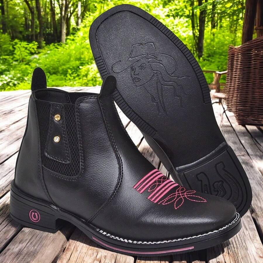 Women's Texan Boot Soft Country Cowboy Square Toe Comfortable Zipper And Rivets - 黑色鉚釘 - 查看 1