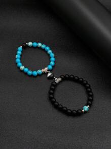 2pcs/Set Magnetic Heart Couple Bracelets, Bead Bracelet, Versatile Colors & Styles Suitable For Daily Wear, Parties, Great Gift For Boyfriend