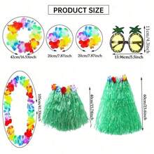 6pcs 40/60cm Hawaiian Hula Skirt With Garland Necklace Bracelet Headband And Pineapple Sunglasses Set, Adult Hawaiian Hula Skirt Suitable Luau Party Dance Outfit, Tropical Beach Birthday Wedding Party Decoration,Babyshower Decor(Green)