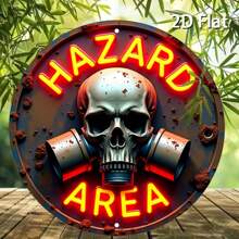 [2D Flat] 1pc Vintage Metal Sign - "Danger Zone" Design With Skull & Gas Mask, Bright Neon Lighting, Vintage Metal Alloy Wall Art, Suitable For Bar, Cafe, Beach House, Backyard, Mystical Spaces, Size: 7.8" X 7.8", Outdoor Wall Decor | Vintage Metal Sign | Durable Metal Sign, Metal Wall Art Decor, Random Mounting Hole Style