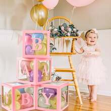婴儿送礼会气球盒，男孩或女孩婴儿送礼会派对装饰品，1 个字母盒/婴儿字母透明气球盒透明积木，适用于生日派对、新娘送礼会、性别揭示（粉色）婴儿送礼会家庭装饰礼物 25 厘米/30 厘米（不包括气球）