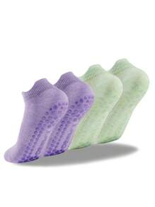 DEEFLY 2 Pairs Women Non-Slip Solid Color Boat Socks, For Home, Hospital, Pregnancy, Fitness, Pilates, Yoga