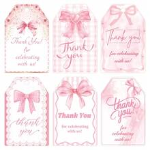 60 piezas Etiquetas colgantes de agradecimiento con estampado de moño, etiquetas colgantes con moños de color rosa/negro/azul para decoraciones de regalos de cumpleaños, bodas, despedidas de soltera, manualidades DIY, fiestas y etiquetas - Multicolor - Ver 6