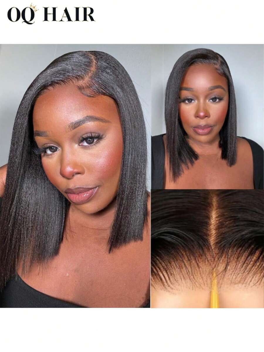 OQ Wear Go Glueless Wig Yaki Straight Bob 6x4 HD Lace Closure Wig Mini Knots Pre-Bleached Hair 180% 8-16 Inch Natural Color Pre-Cut & Pre-Plucked Lace Real Human Hair Front Wig Natural Hairline High Quality Stylish Wigs For Beginners - SNatural - View 1