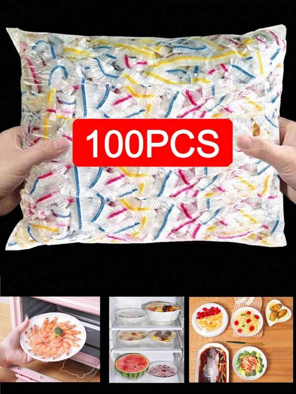 90-100 Piezas/190-200 Piezas Tapas de película de plástico PE transparente, preserva la frescura de los alimentos, suministros de cocina, suministros de conservación, adecuado para cocina, restaurante, fiesta, reunión, viaje