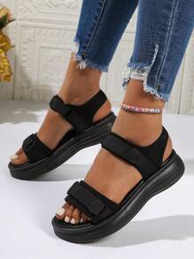 Girl's Sports Sandals, New Fashion Versatile Thick-Sole Hook-And-Loop Soft Bottom Roman Beach Shoes, Outdoor Sports Walking Casual Shoes