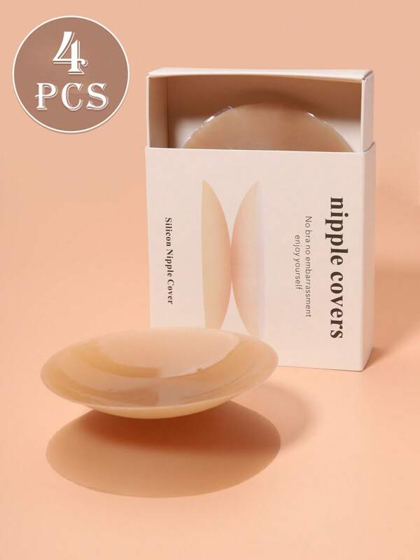 2/4pcs Solid Silicone Nipple Covers, Self-Adhesive, Reusable, Backless, Invisible, Breast Lift Tape For Dresses, Weddings, Active Wear, Daily Use To Prevent Nipple Show