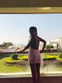 Spring And Summer New Pullover Dress, Fashionable And Simple Temperament Casual, Beach Vacation Style, Sleeveless Hanging Neck Backless Hollow Design, Concert Knitted Dress - Pink - View 7