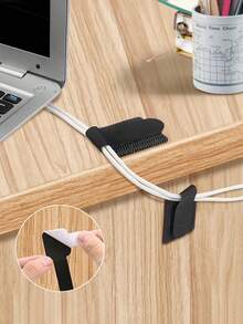 20pcs Self-Adhesive Heavy-Duty Hook And Loop Cable Ties, Black & White Cord Organizer For Data Wires Management Desktop Computer Wire Fastening Straps Multi-Purpose Office Tabletop Nylon Adjustment Bands, Wire Holder Clips, Reusable Cable Ties, Cord Management Clips, Clips For Cords, Cord Organization, Adjustable Straps, Tidy Wire Solution, Durable Clips, Longlasting Bands, Wire Clips, Office Professionals, Workspace Organization - Multicolor - View 2