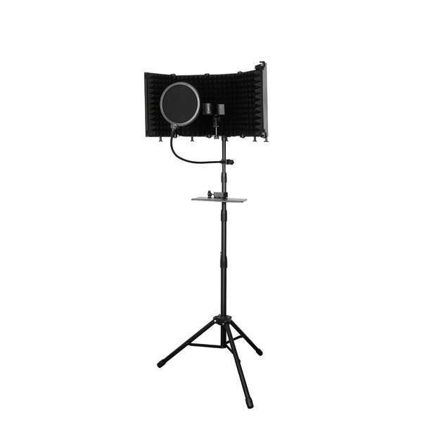 Studio Microphone Isolation Booth With Adjustable Height Tripod Stand, High-Density Foam Pop Filter, Foldable Windscreen For Dynamic And Condenser Microphones, For Recording, Podcasting, Live Streaming, Singing, Instrument Playing - Black